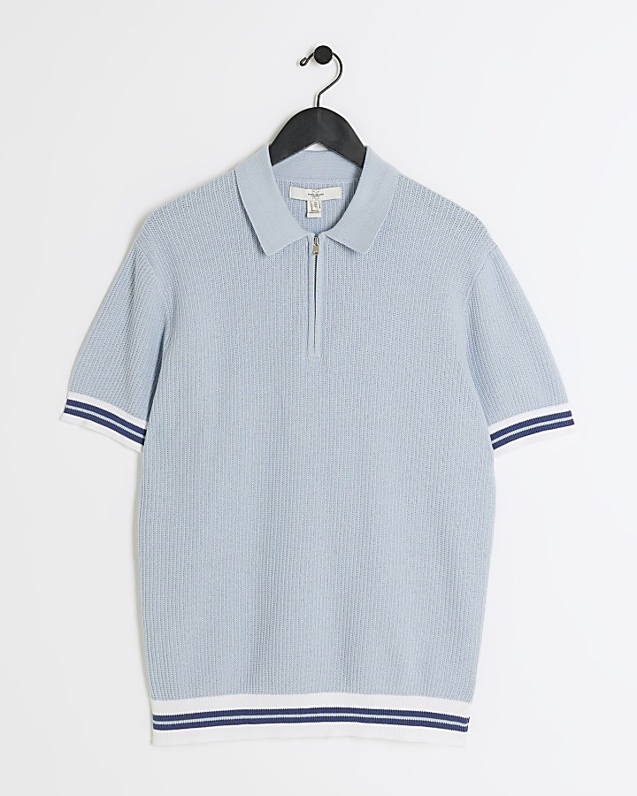 Blue slim fit knitted polo shirt