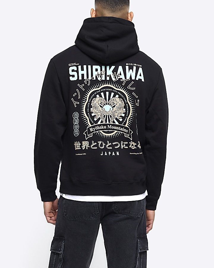 Black regular fit tiger graphic hoodie