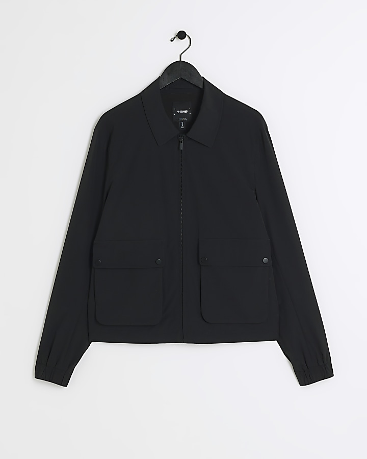 Black regular fit zip up Harrington jacket