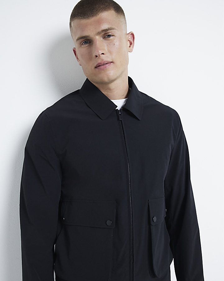 Black regular fit zip up Harrington jacket River Island