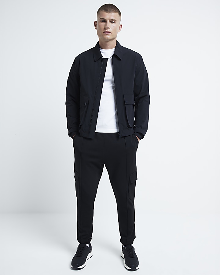 Black regular fit zip up Harrington jacket River Island