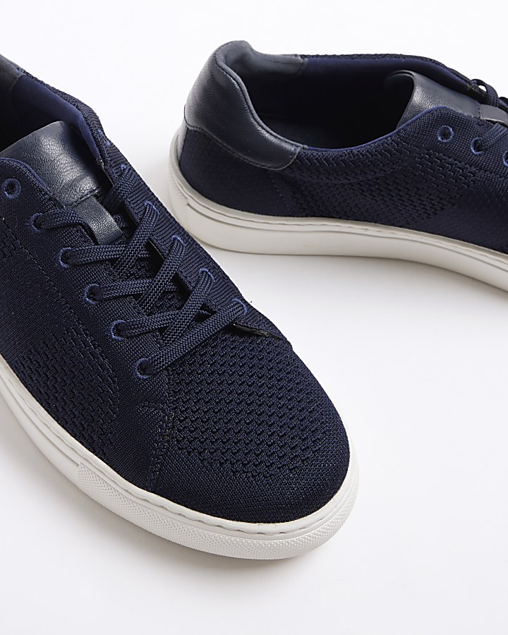 Navy knit lace up trainers