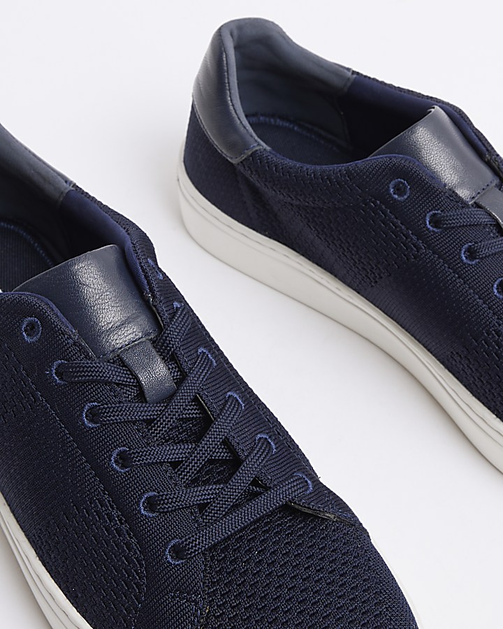 Navy knit lace up trainers