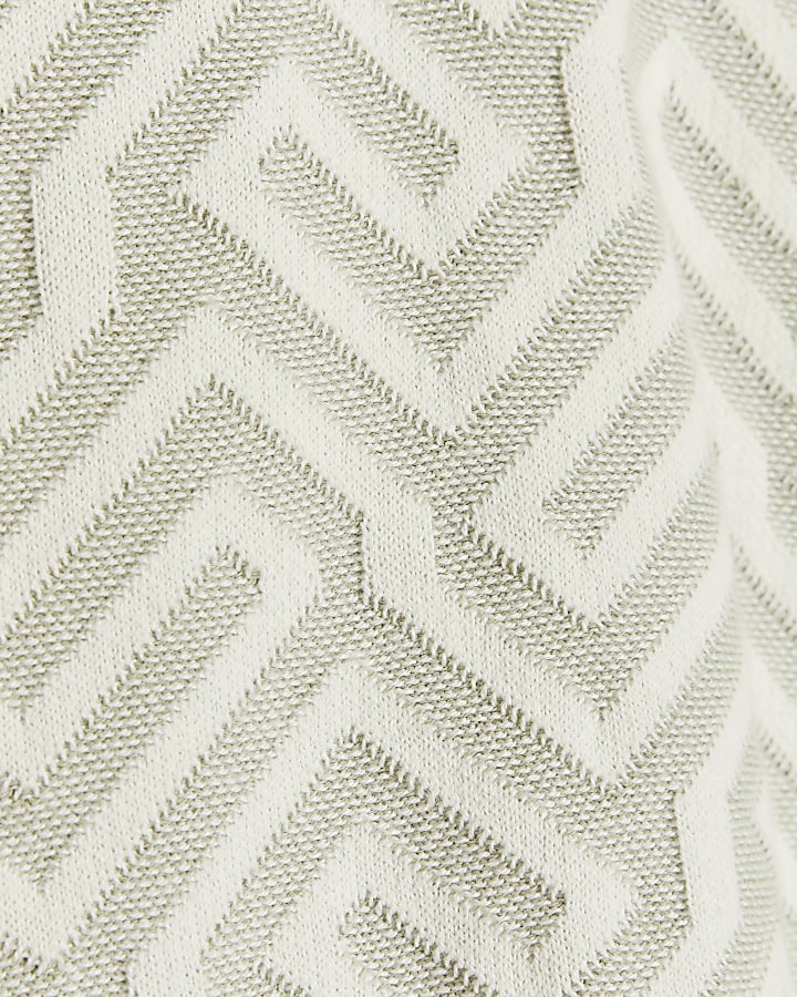 Green slim fit geometric design knit polo