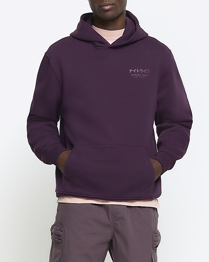 Purple regular fit Japanese graphic hoodie | River Island