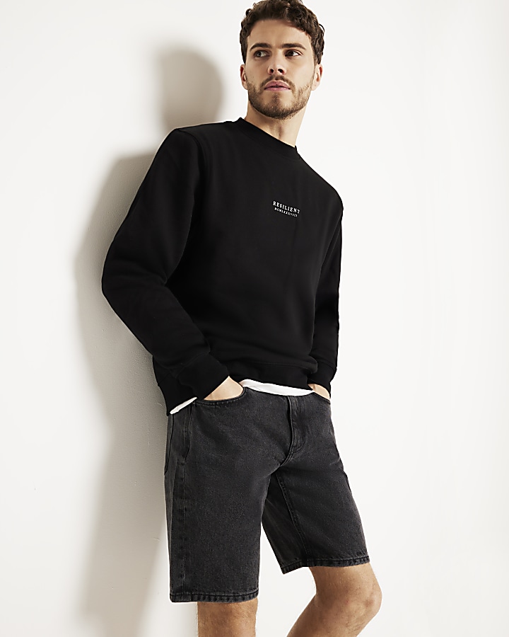 Black regular fit denim shorts