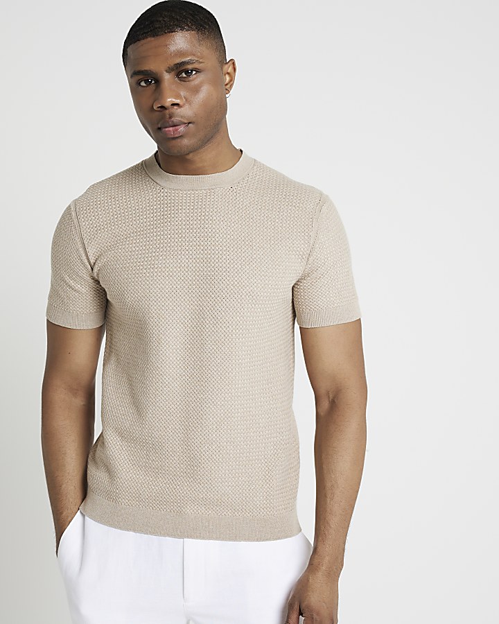 Stone slim fit textured knitted t-shirt
