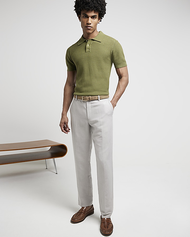 Green Slim Fit Textured Knit Polo