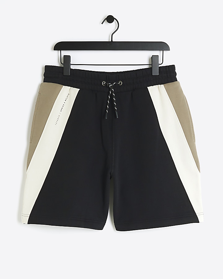 Black regular fit colour block shorts