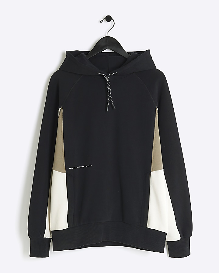 Black regular fit colour block hoodie