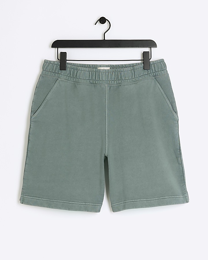 Washed green regular fit loopback shorts