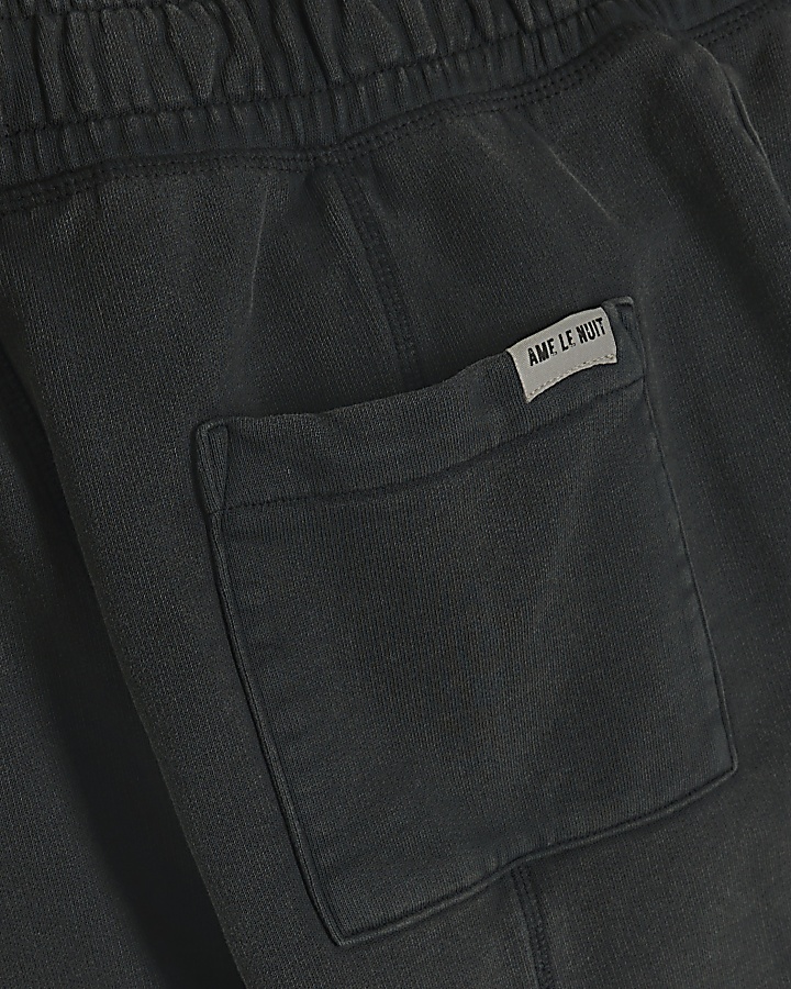 Washed black regular fit loopback shorts
