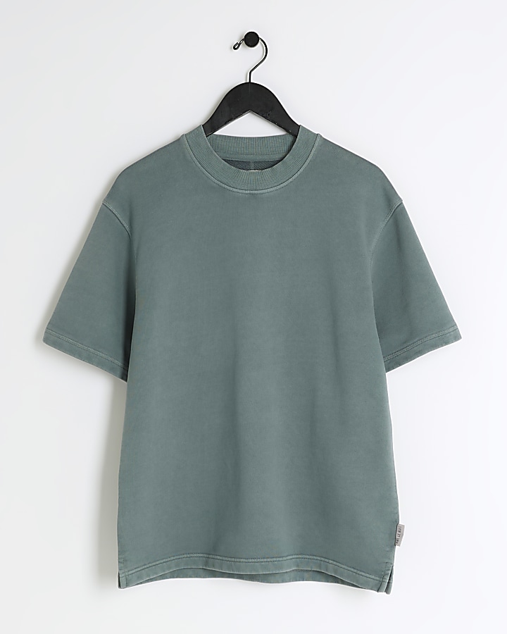 Washed green regular fit loopback t-shirt