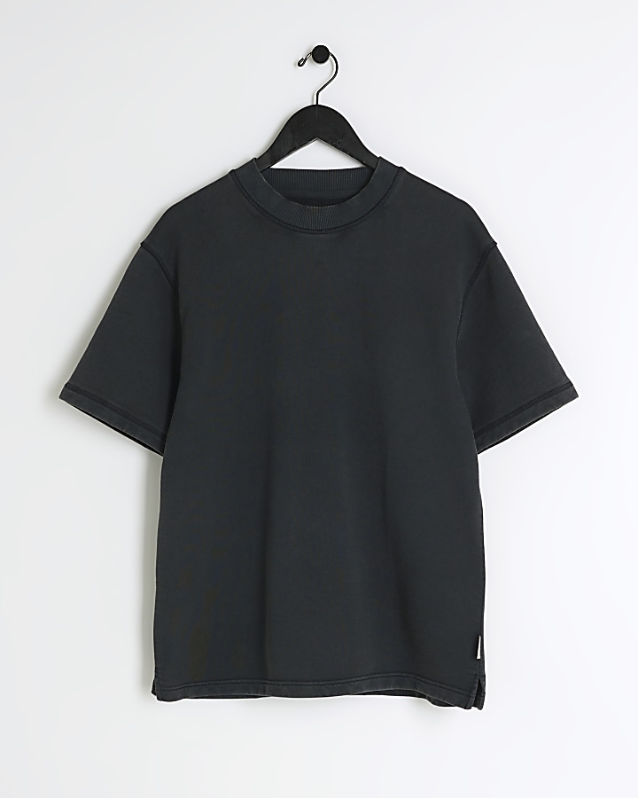 Washed black regular fit loopback t-shirt