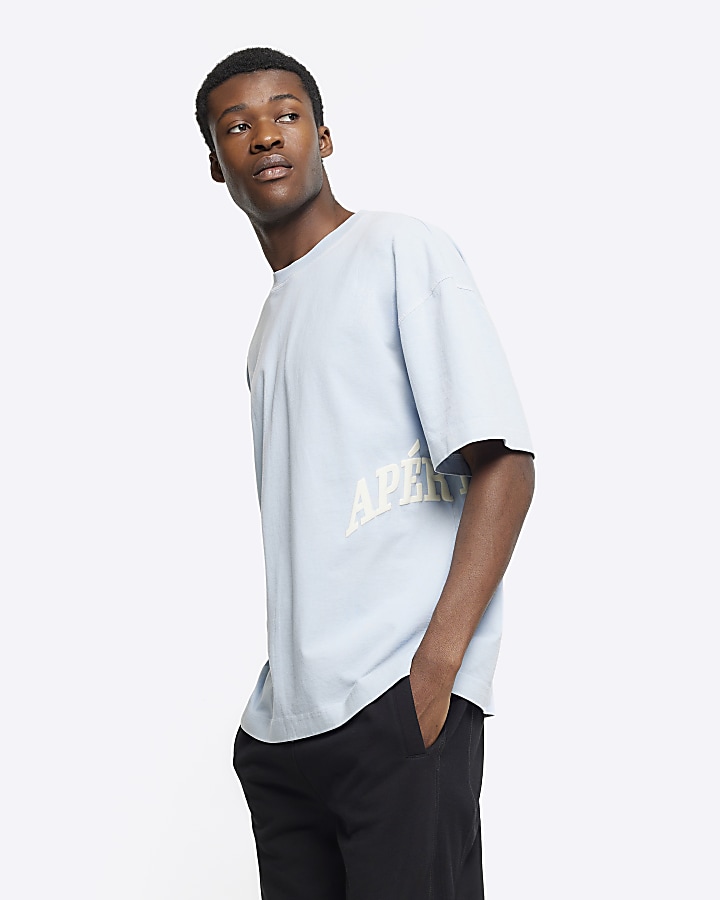 Washed blue oversized fit graphic t-shirt
