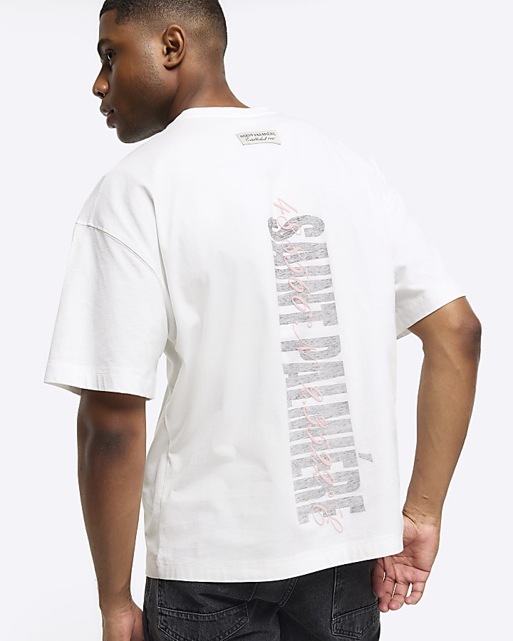 White oversized fit embossed graphic t-shirt