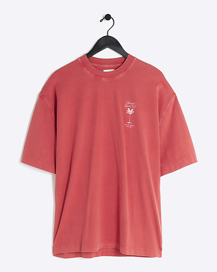 Red regular graphic embroidered t-shirt