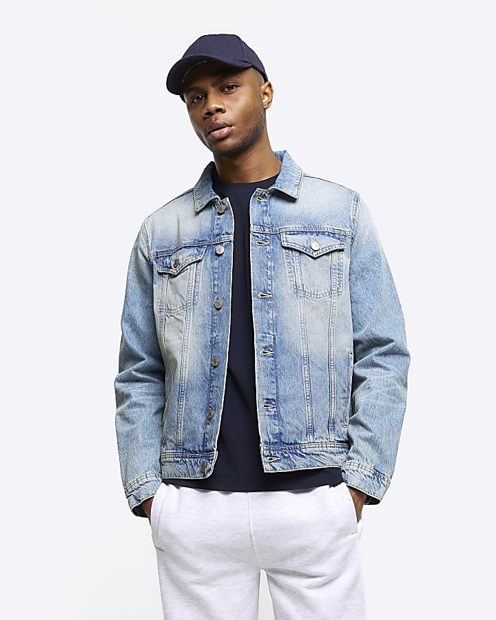 Blue regular fit denim jacket | River Island