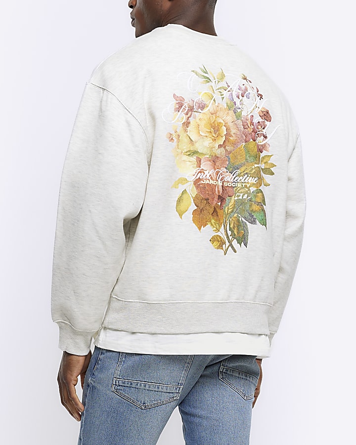 Beige regular fit floral graphic sweatshirt