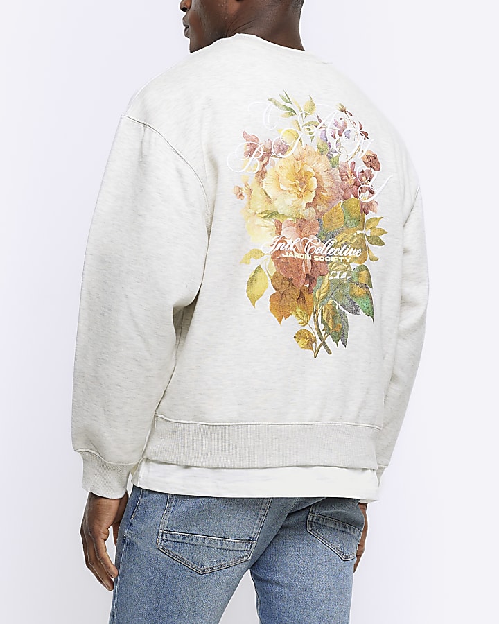 Ecru regular fit floral graphic sweatshirt