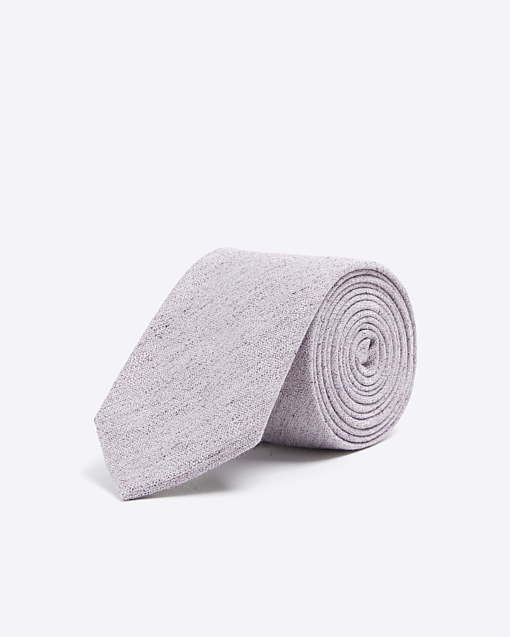 Purple linen blend textured tie