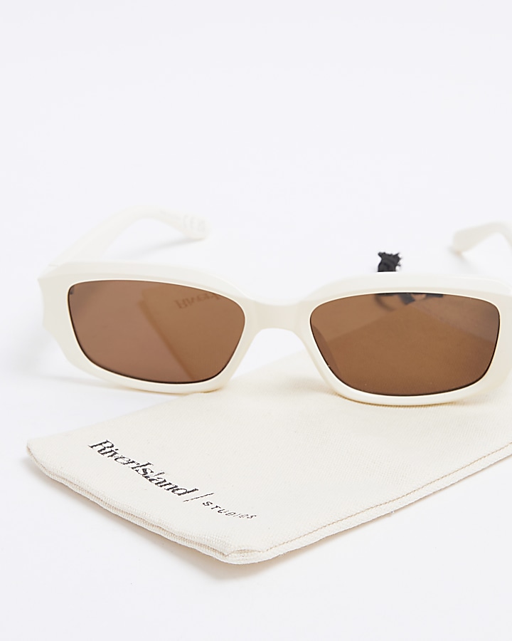 White plastic frame square sunglasses