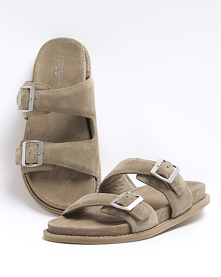 Khaki buckle sandals