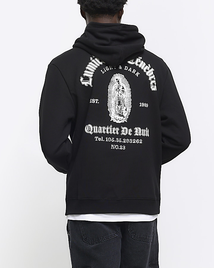 Black Regular Fit Graphic Print Hoodie