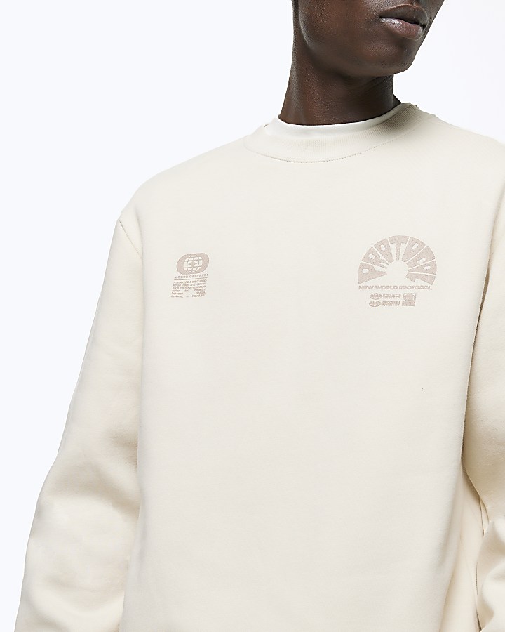 Ecru Regular Fit Floral Graphic Sweatshirt
