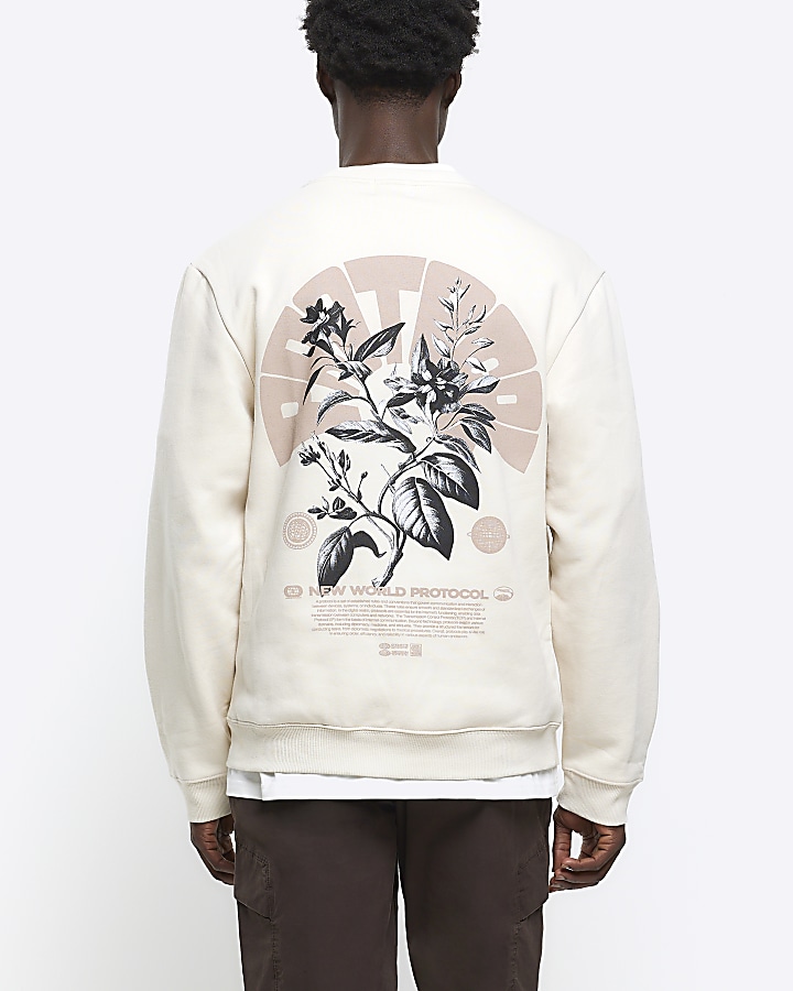 Ecru Regular Fit Floral Graphic Sweatshirt