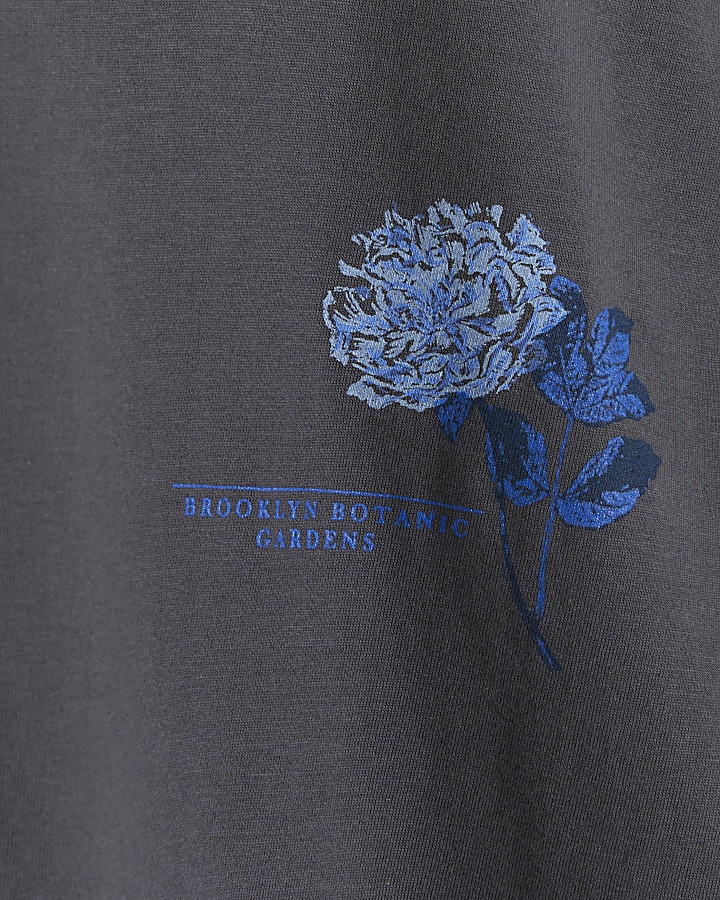 Grey regular fit floral graphic t-shirt