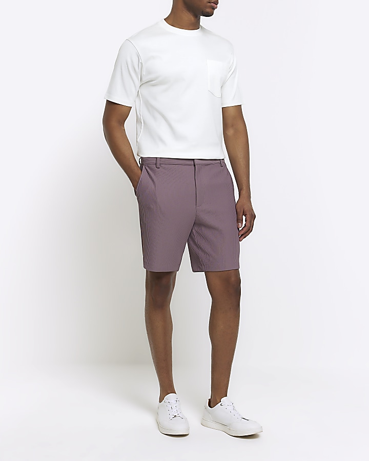 Purple regular fit plisse short