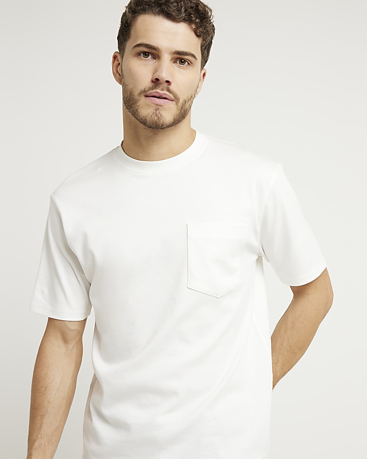 Beige slim fit mercerised cotton t-shirt