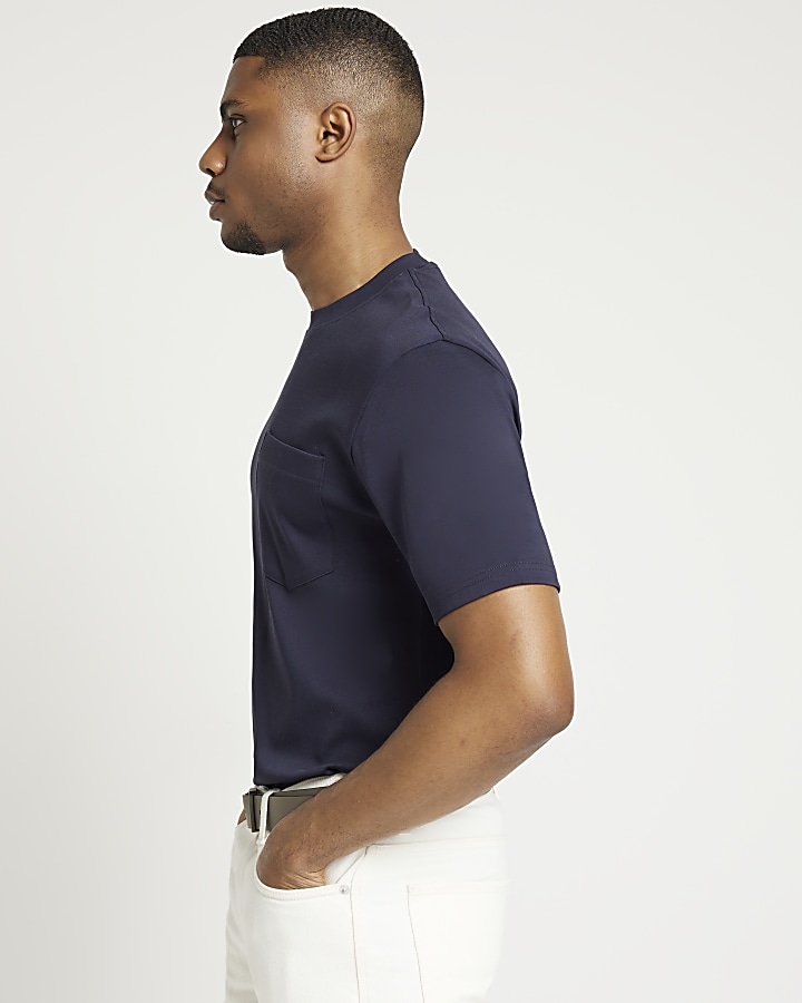 Navy slim fit mercerised cotton t-shirt