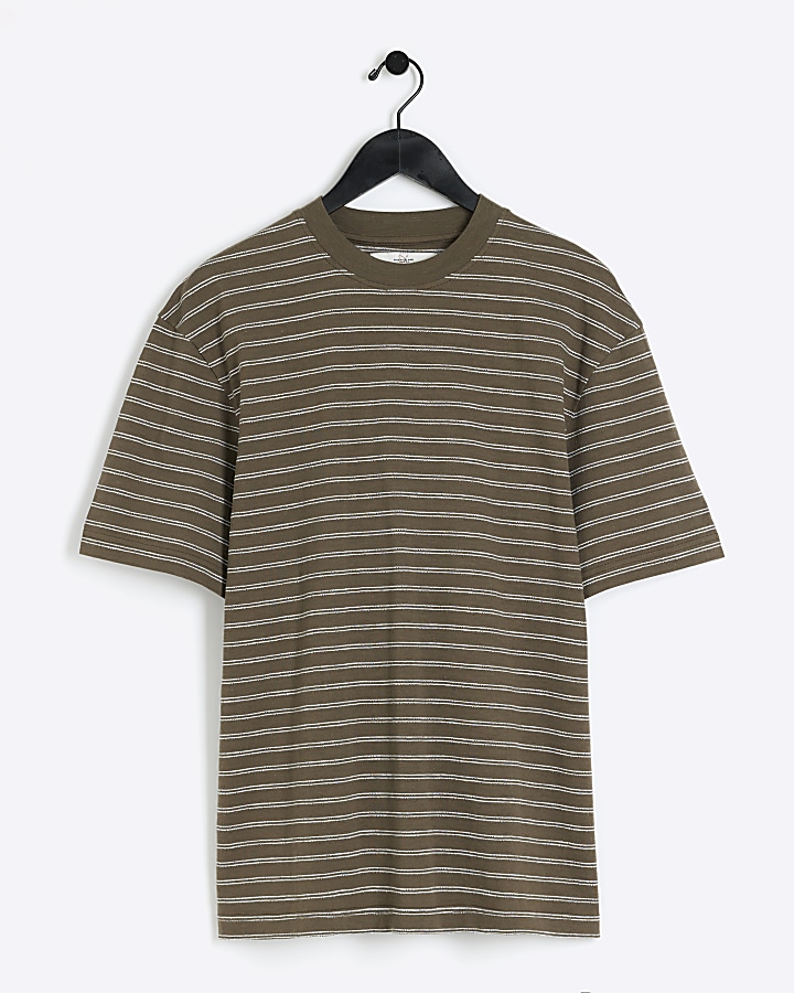 Khaki regular fit RI Studio stripe t-shirt