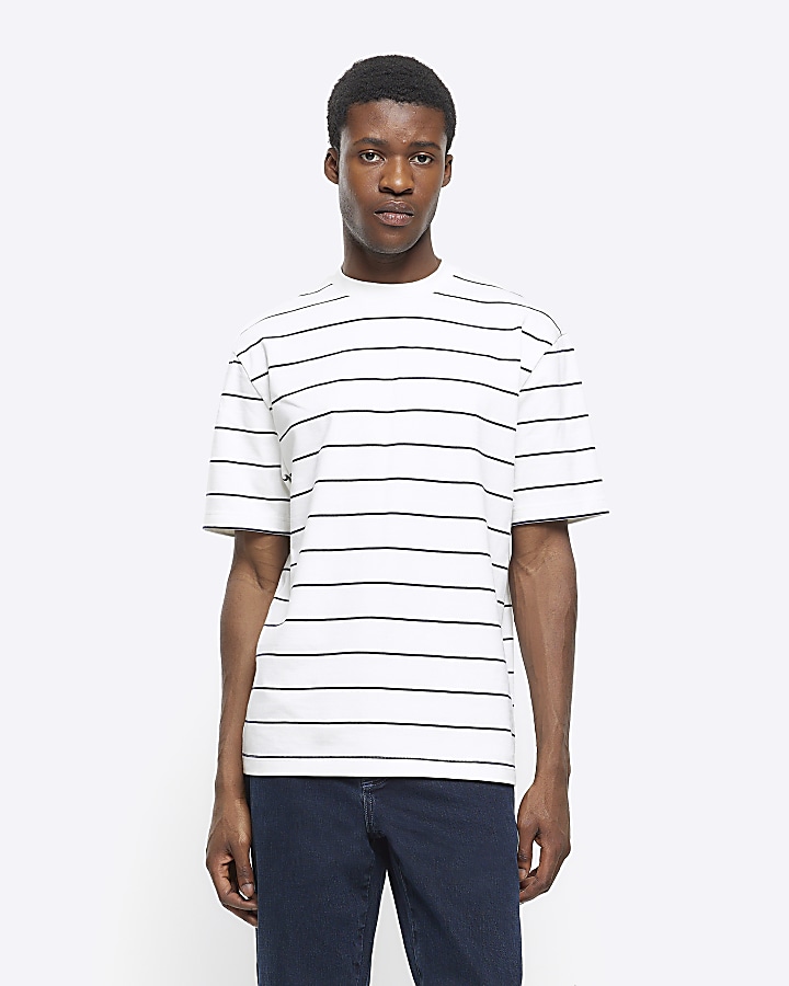 White regular fit RI Studio stripe t-shirt