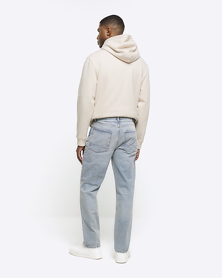 Blue straight fit ripped jeans | River Island