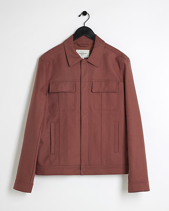 Rust regular fit linen blend jacket