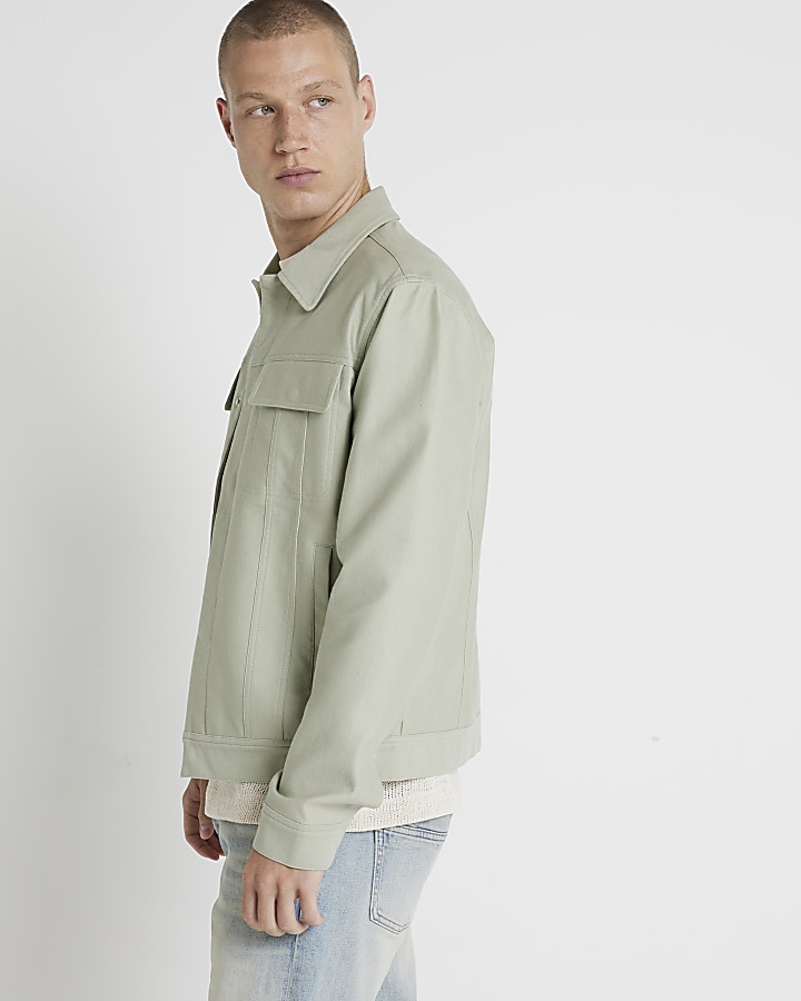 Green regular fit linen blend jacket