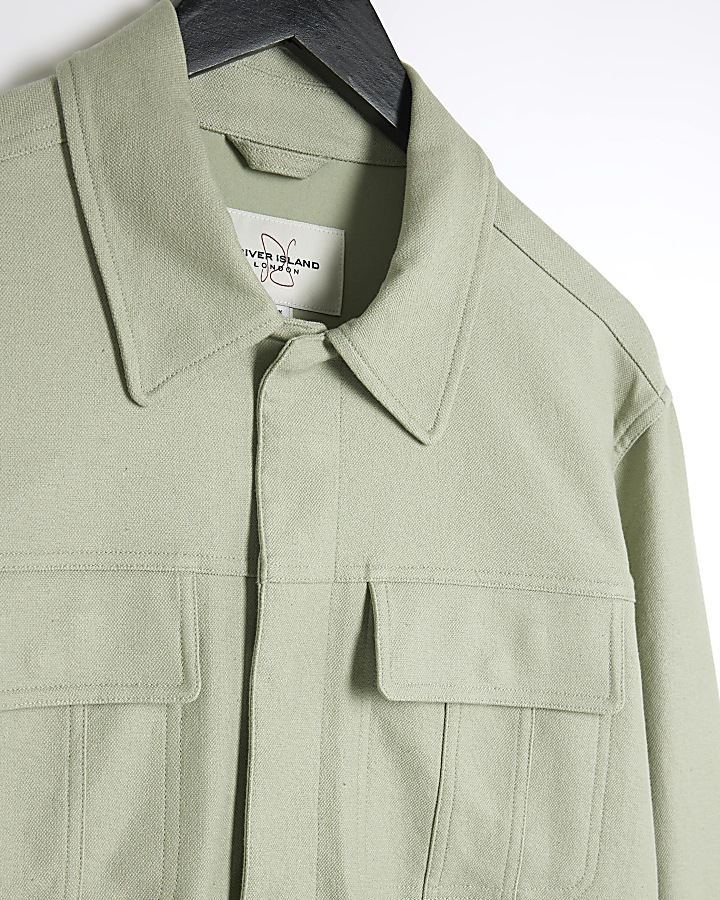 Green regular fit linen blend jacket