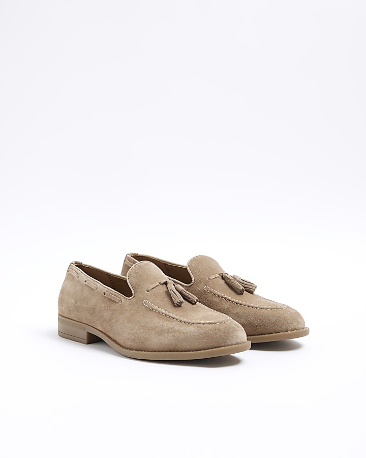 Stone suede tassel loafers