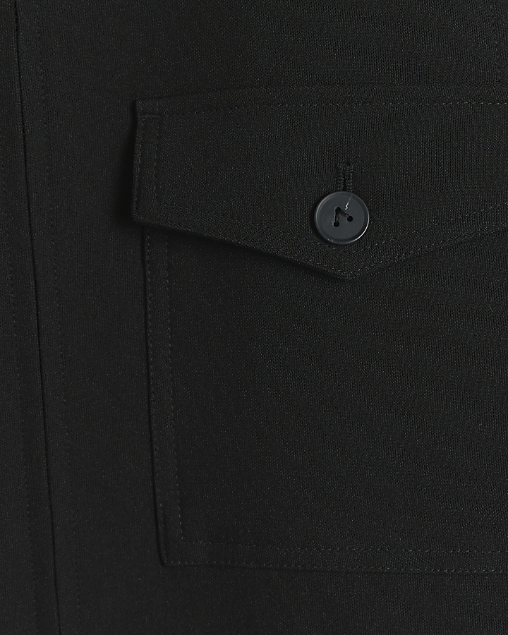 Black regular fit pocket zip up shacket