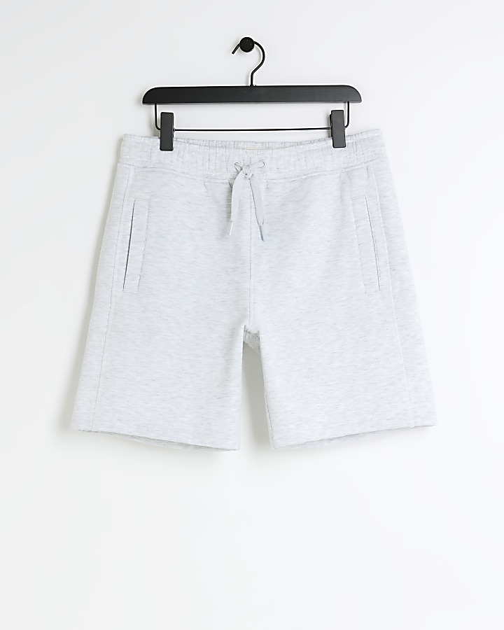 Grey regular fit rib panel shorts