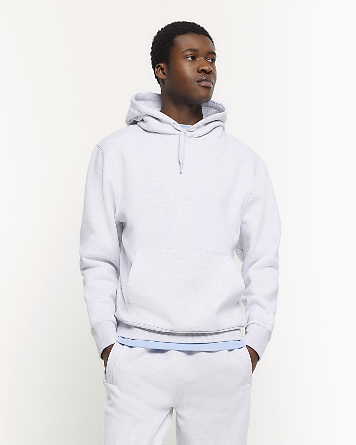 Grey regular fit plain hoodie