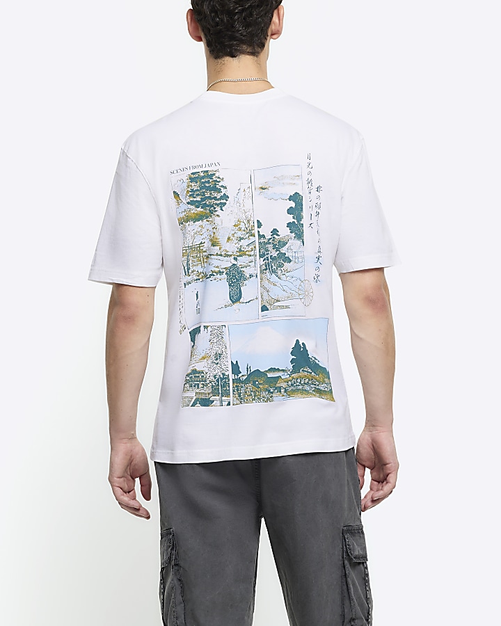 Beige oversized fit Japanese graphic t-shirt