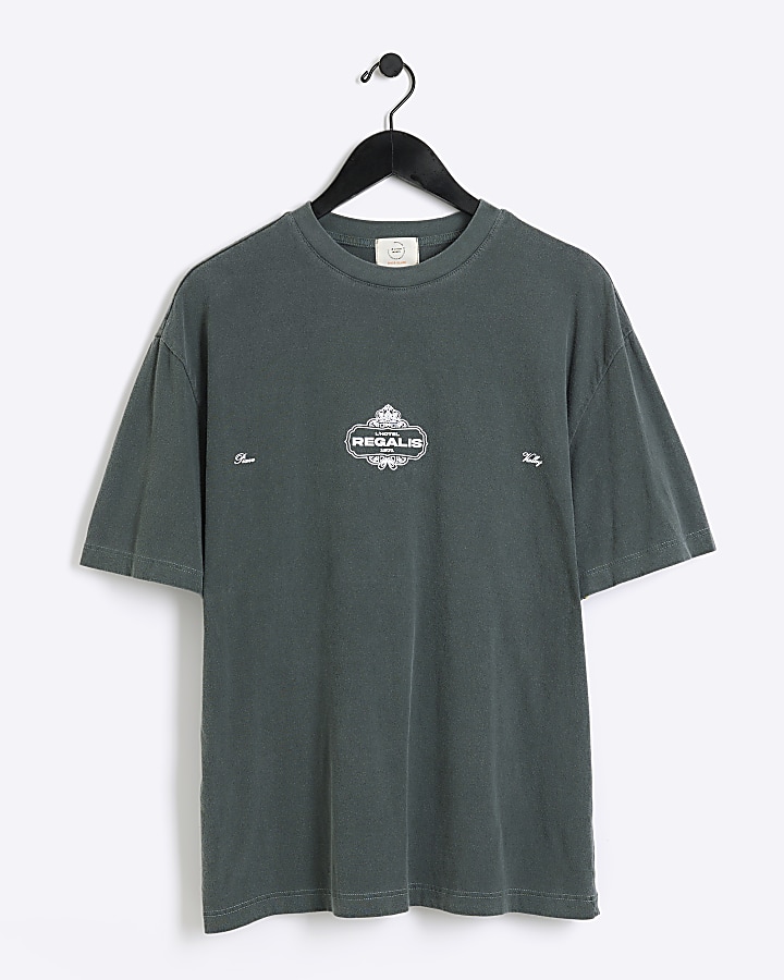 Washed green regular fit graphic t-shirt