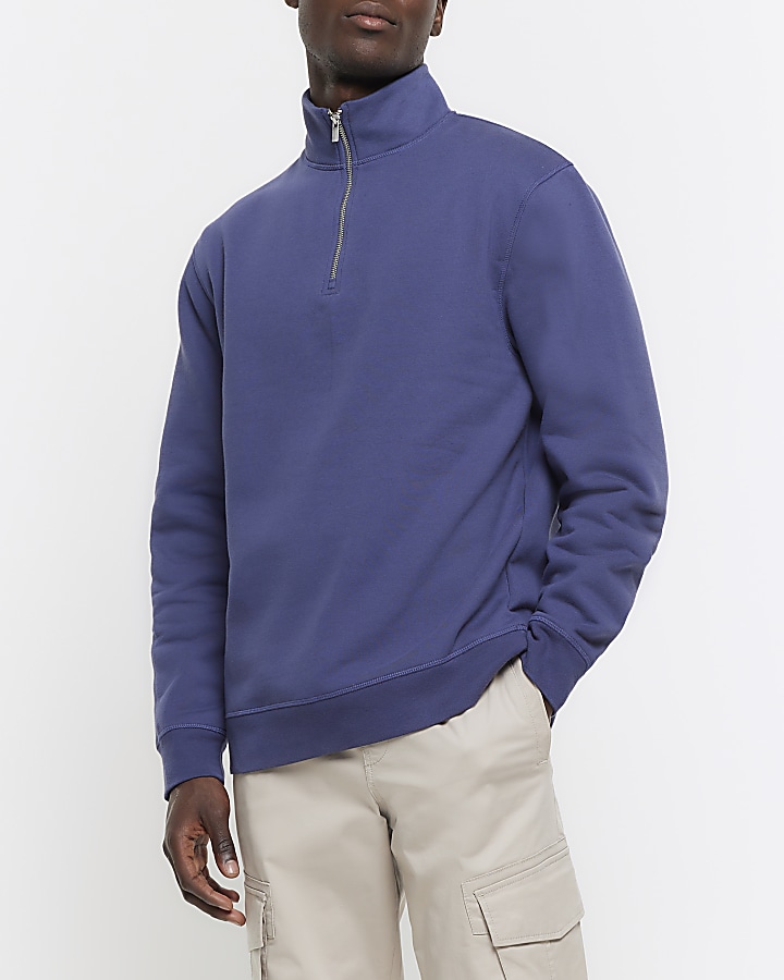 Blue regular fit funnel sweatshirt