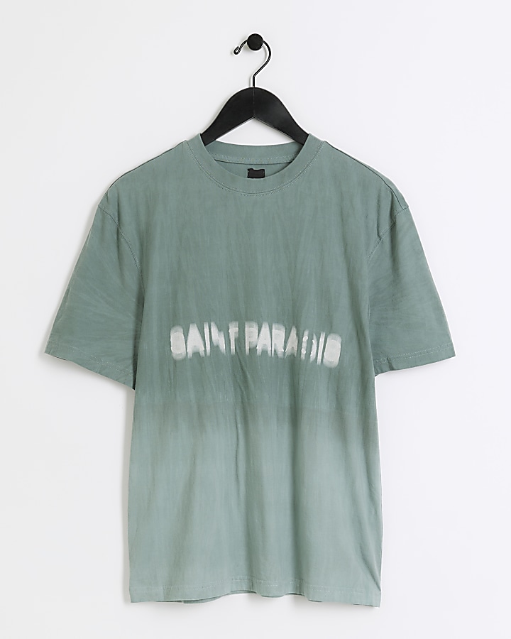 Green regular fit blur graphic t-shirt