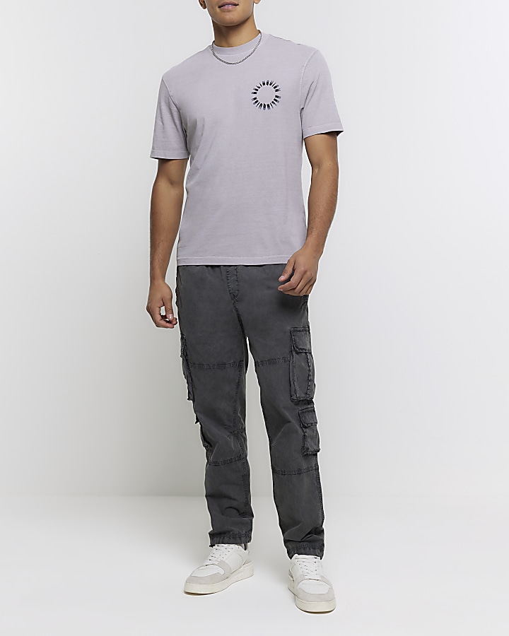 Grey regular fit circle graphic t-shirt