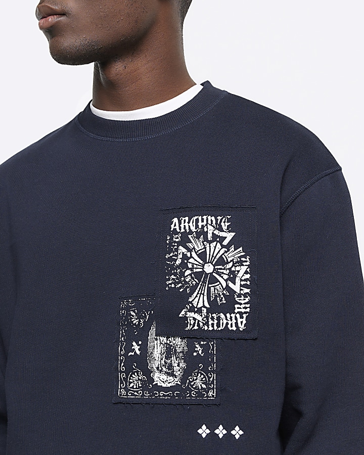Navy regular fit gothic graphic sweatshirt